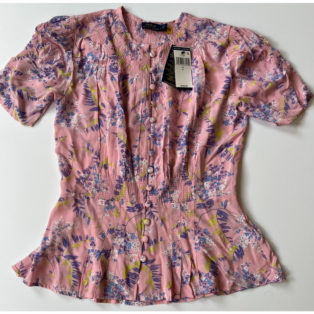 Polo Ralph Lauren Lav Print Pink Floral Top Women's Size 6 New - Picture 1 of 16